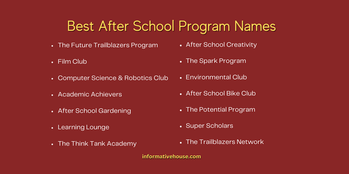 Best After School Program Names