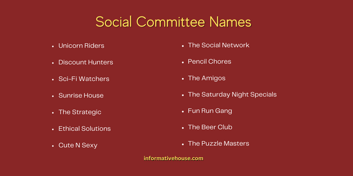 Fun Social Committee Names