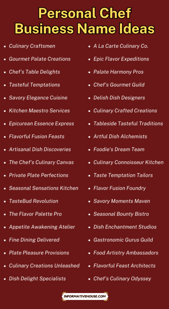 499+ Personal Chef Business Names Ideas! - Informative House