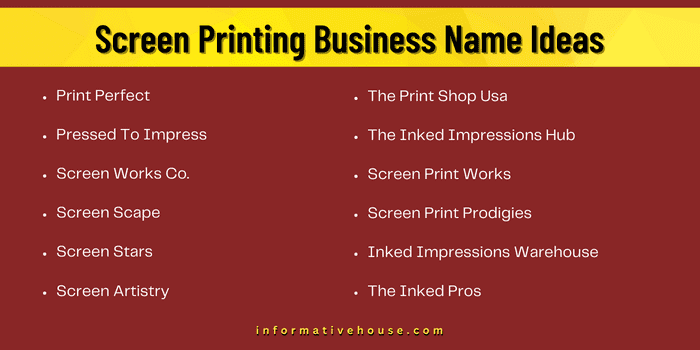 Screen Printing Business Name Ideas