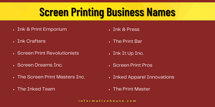 Screen Printing Business Names