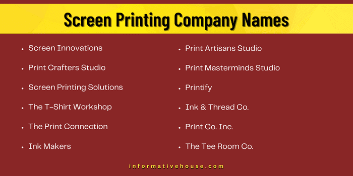 Screen Printing Company Names