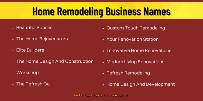 Home Remodeling Business Names