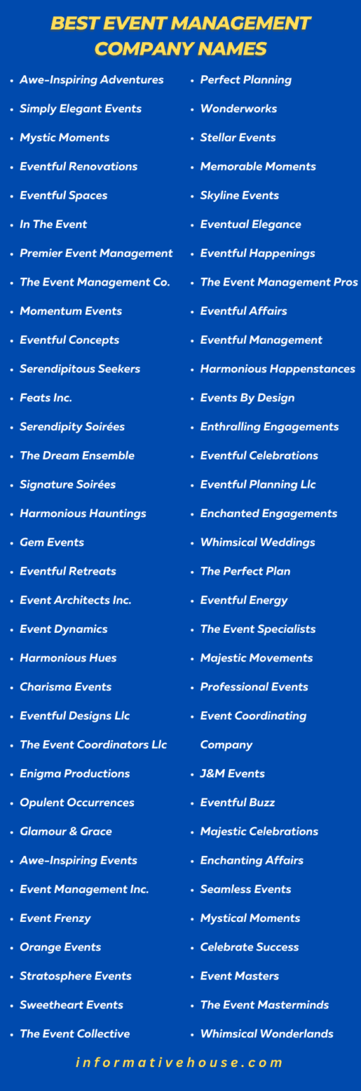 499+ Best Event Management Company Names List Informative House