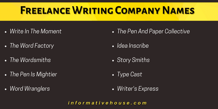 Freelance Writing Company Names