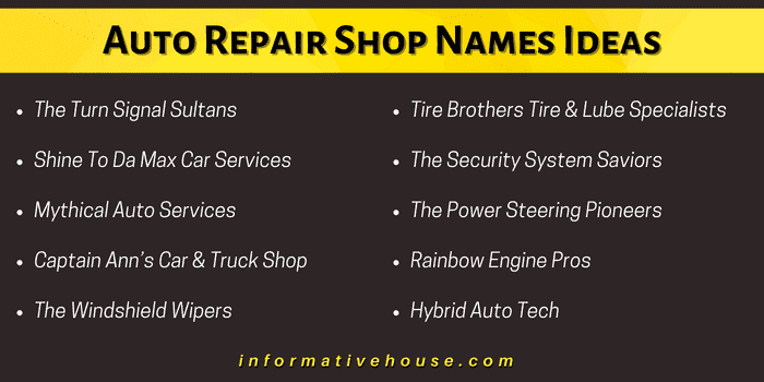 Auto Repair Shop Names Ideas