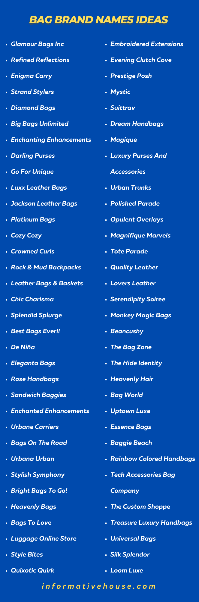 Bag Brand Names [400+ BEST & CATCHY Handbag Name Ideas] - Ann Blogger