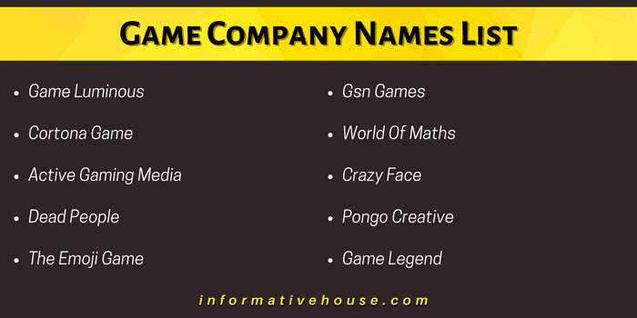 Game Company Names List