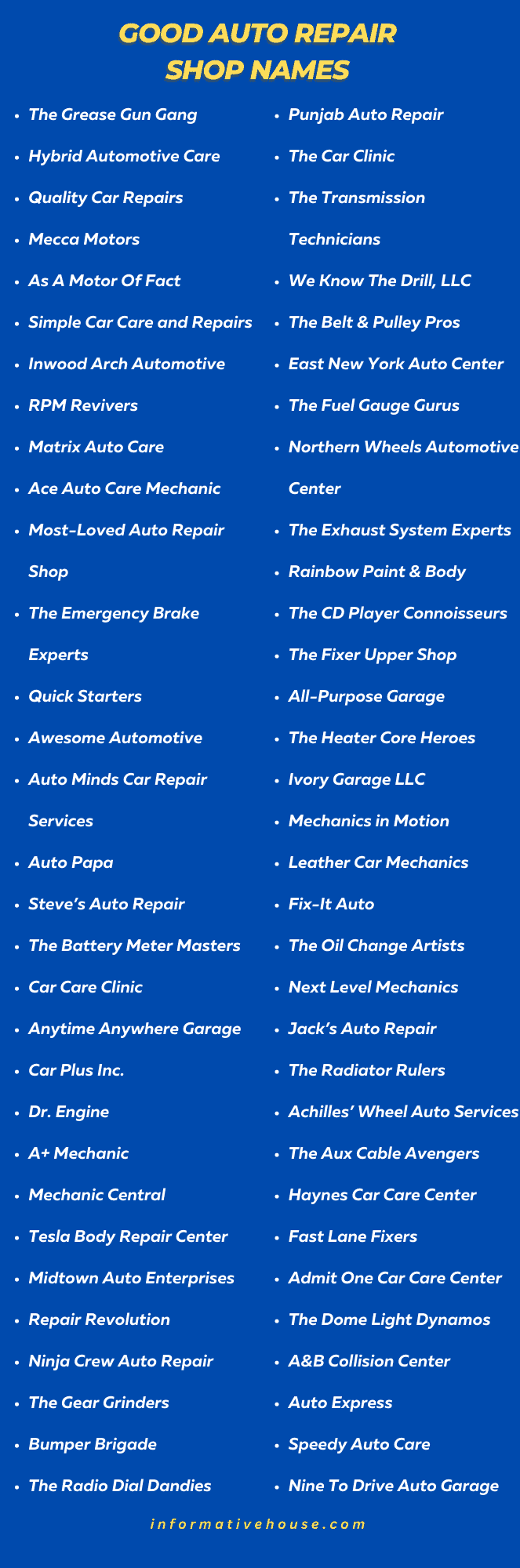 Good Auto Repair Shop Names