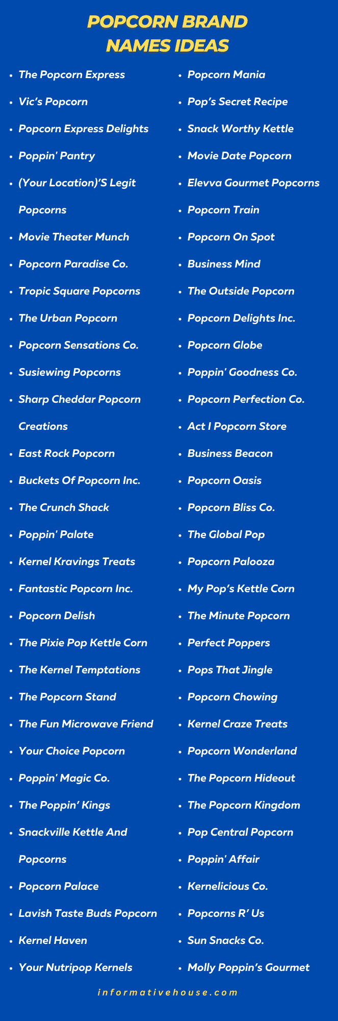 Popcorn Brand Name Ideas