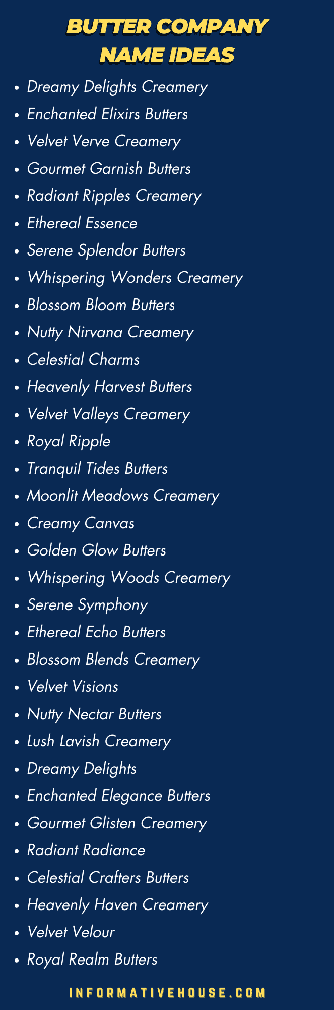 List of 50 Butter Company Names ideas to choose for your butter business or butter company 