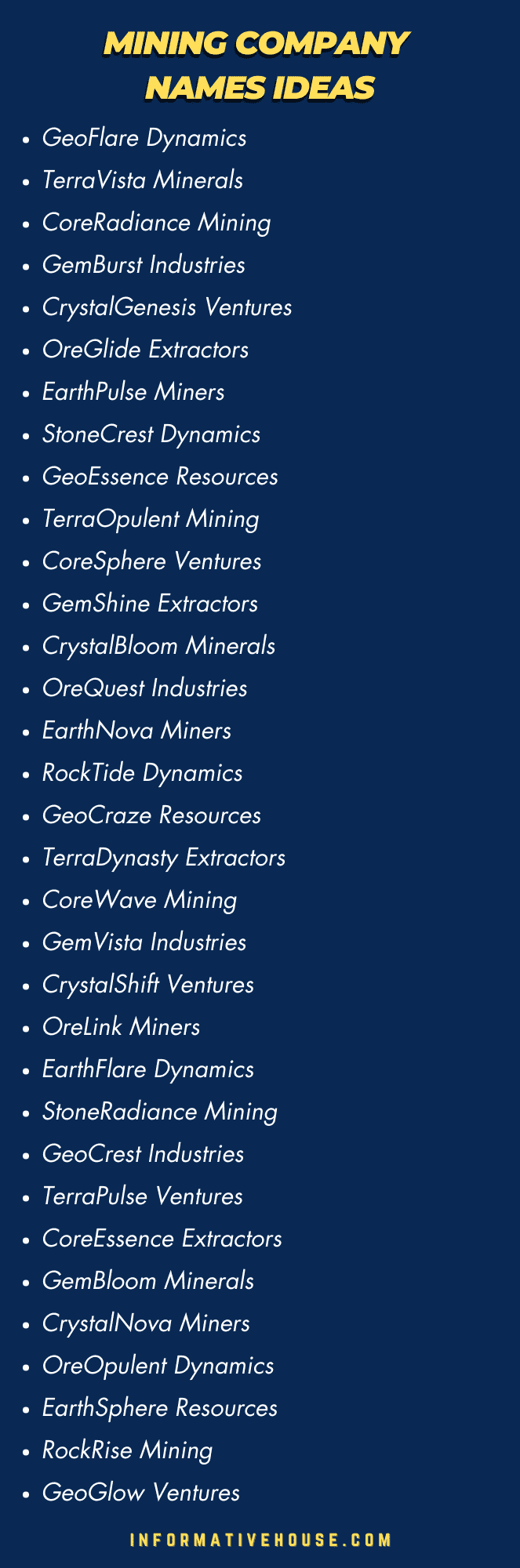 Top 50 Mining Company Names Ideas for mining business startup