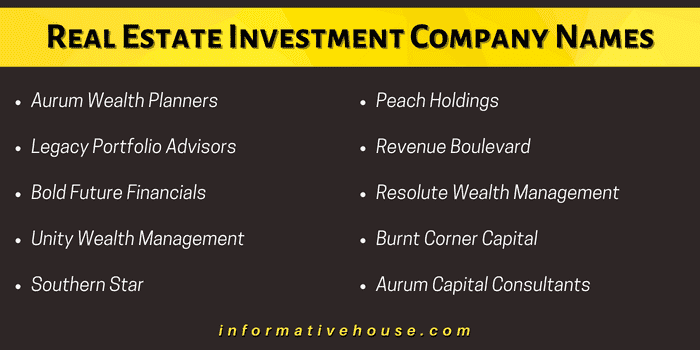 Real Estate Investment Company Names