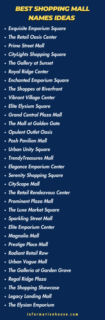 Best Shopping Mall Names Ideas that can be used for a startup