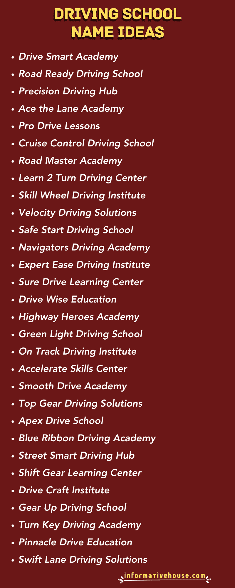 Driving School Name Ideas for startup