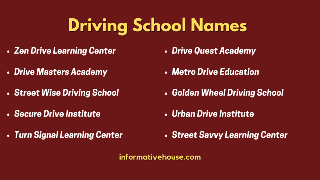 Top 10 Driving School Names