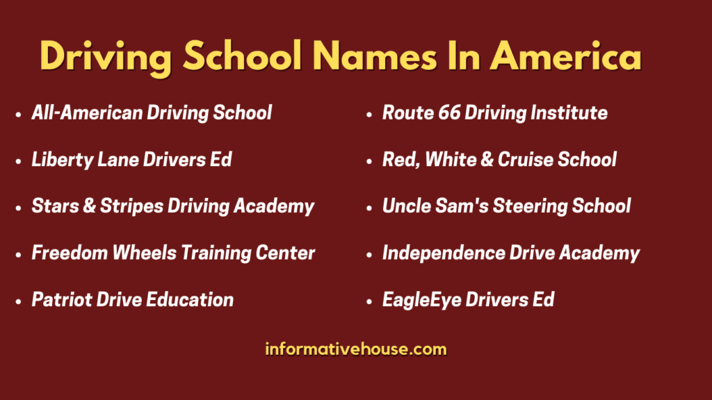 Top 10 Driving School Names In America