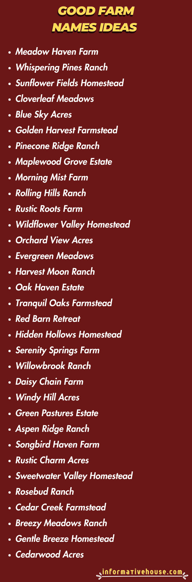 Best 50 Farm Names Ideas or startup