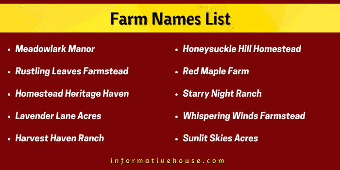 Top 10 Farm Names List you can use for your business