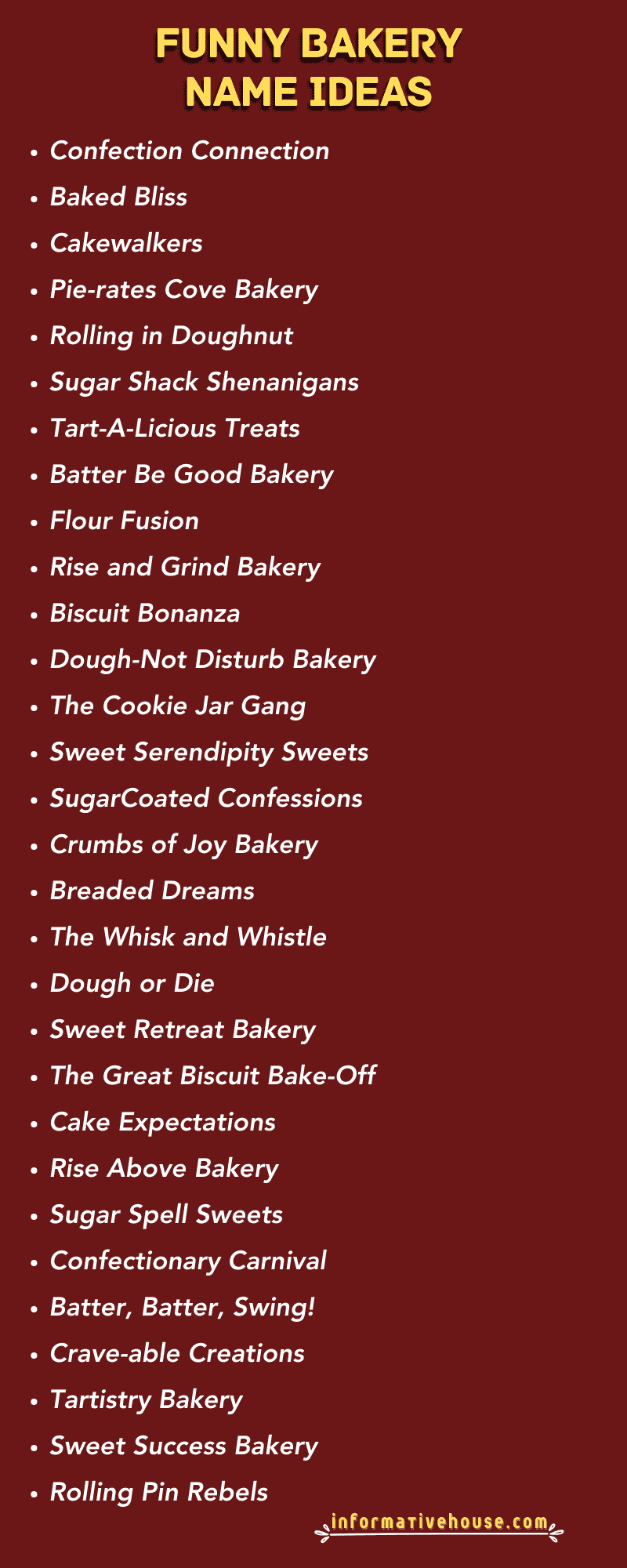 top 30 Funny Bakery Name Ideas for a bakery startup