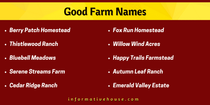 Top 10 Good Farm Names to use as a startup