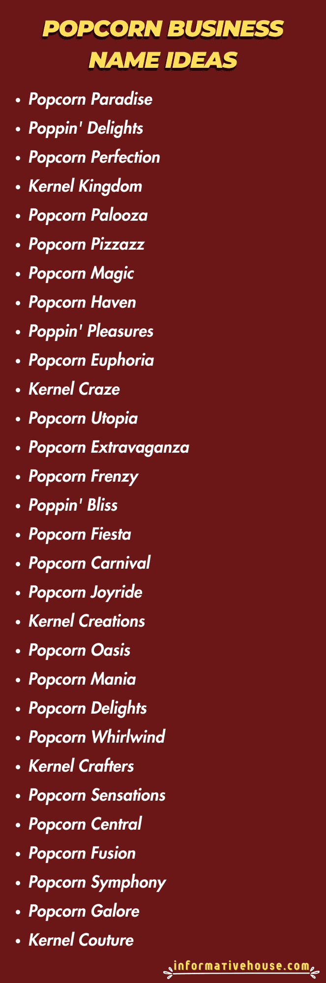 Popcorn Business Name Ideas for a Popcorn Business startup