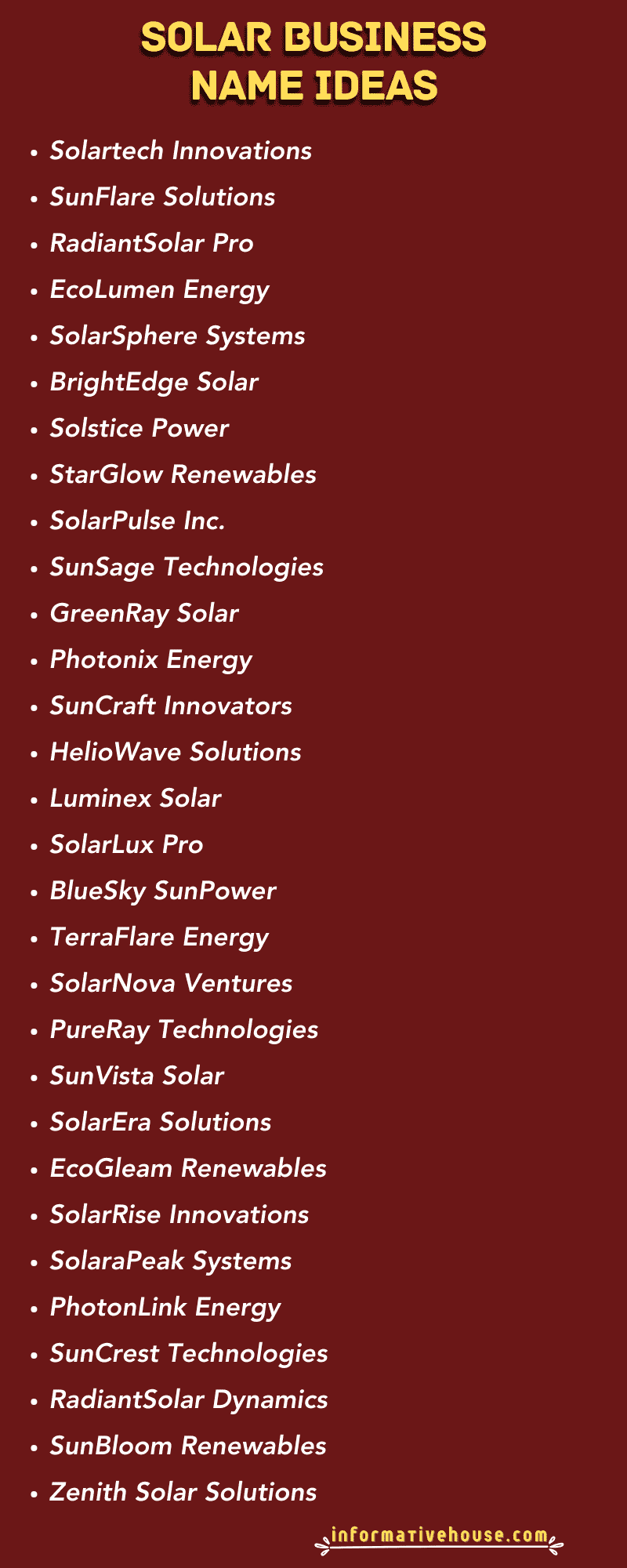 Solar Business Name Ideas for startup