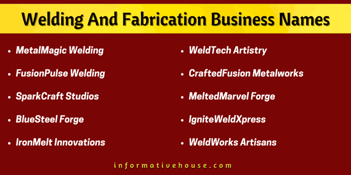 Top 10 Welding And Fabrication Business Names