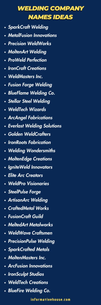 Best Welding Company Names Ideas to get your welding business started