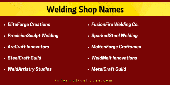 Top 10 Welding Shop Names to name your own welding shop