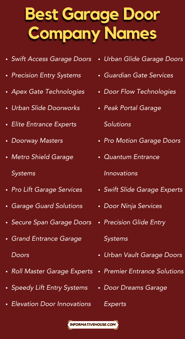 Best Garage Door Company Names Ideas for Startuo