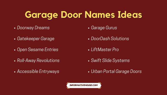 Top 10 Garage Door Names Ideas