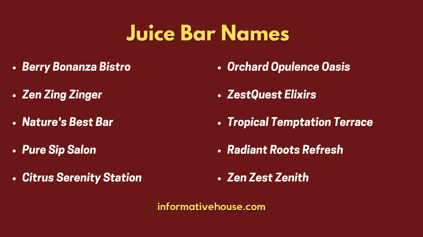 top 10 Juice Bar Names
