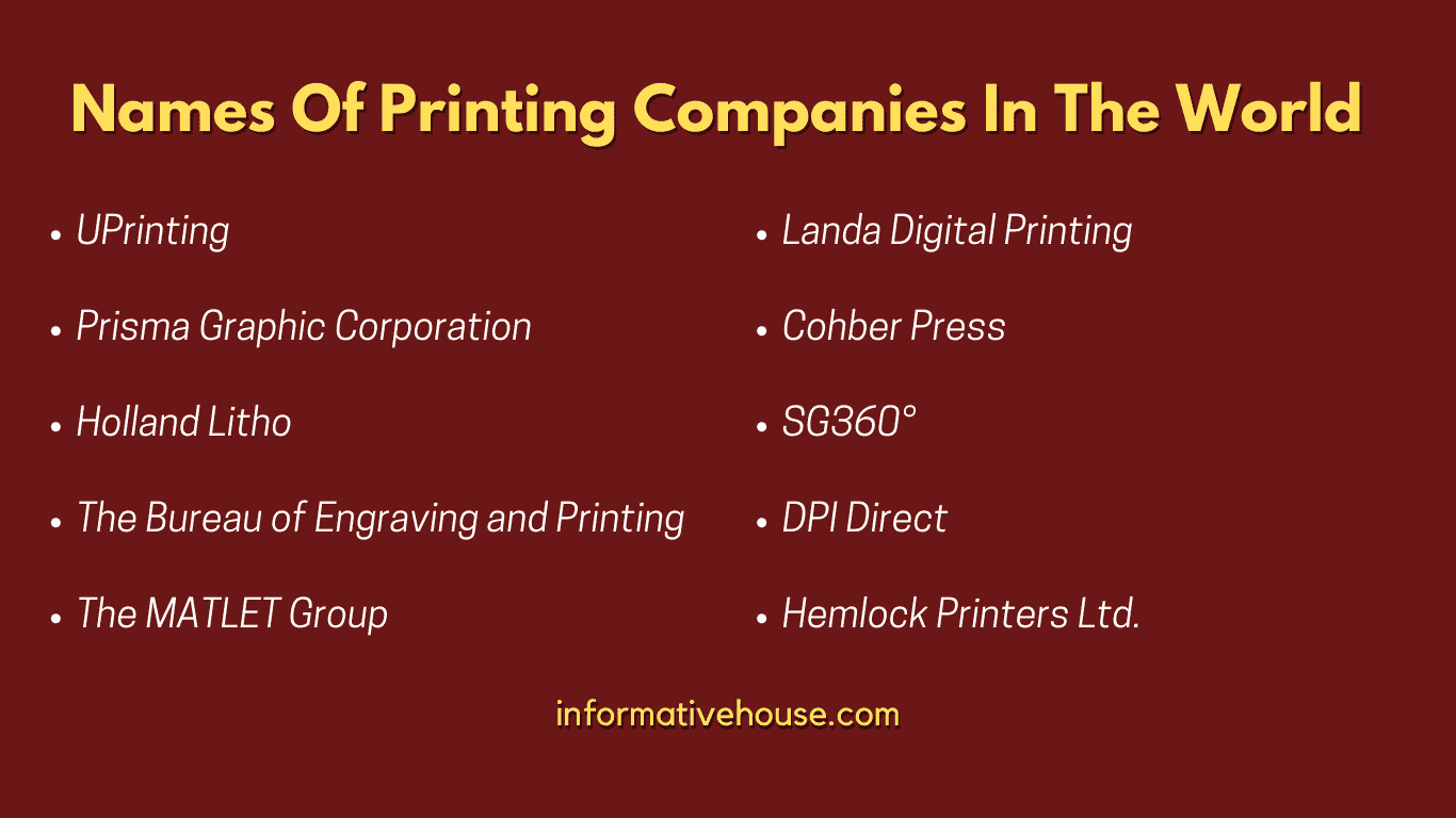 Top 10 Names Of Printing Companies In The World