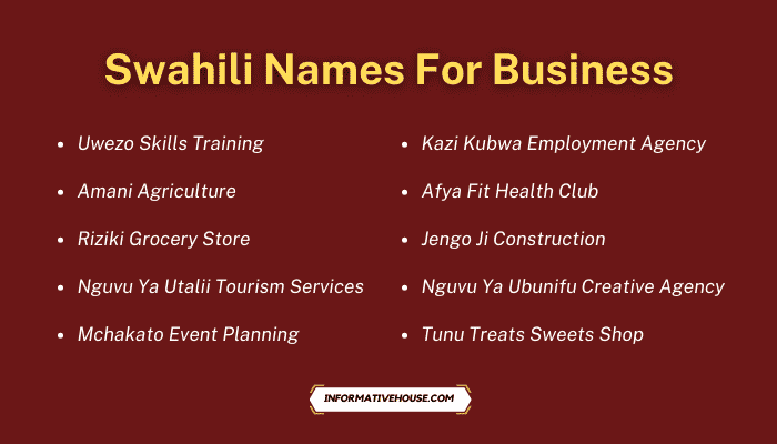 Swahili Names For Business