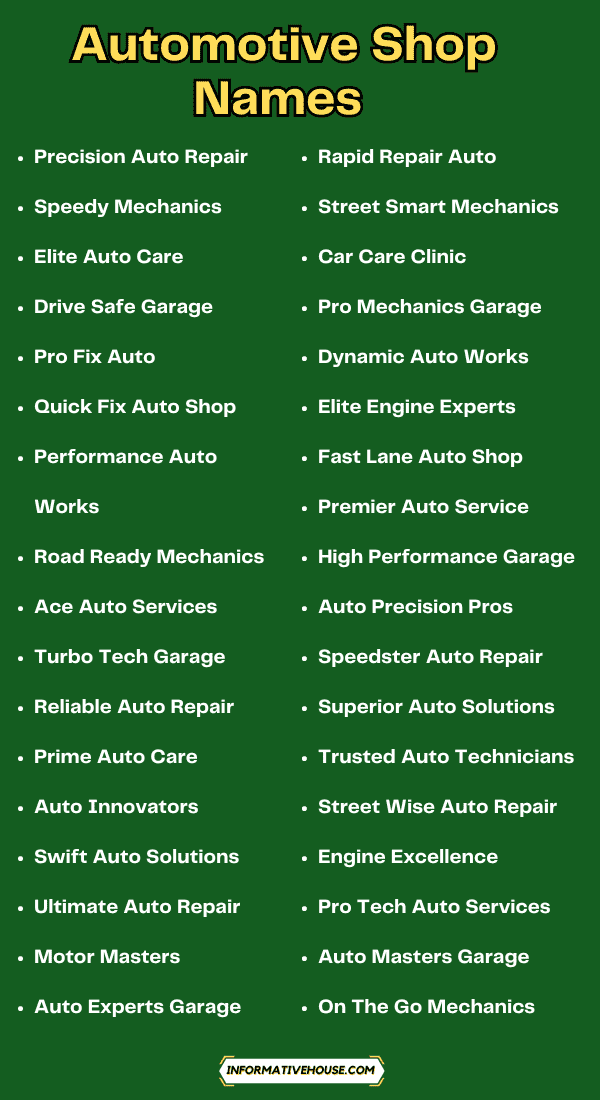 Automotive Shop Names