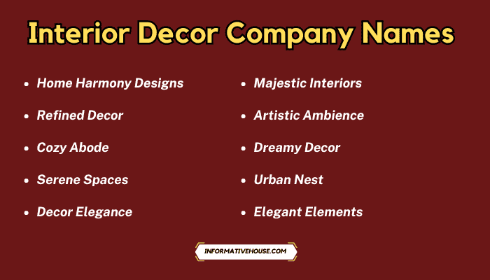 Interior Decor Company Names