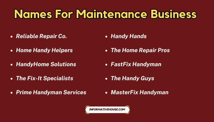 Names For Maintenance Business