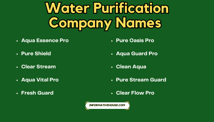 Water Purification Company Names