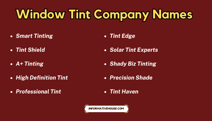 Window Tint Company Names