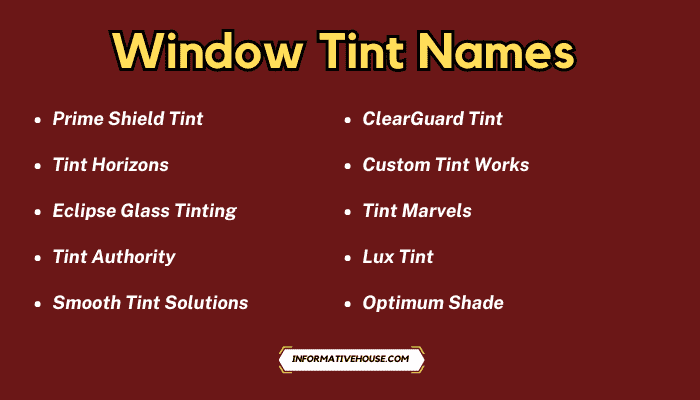 Window Tint Names