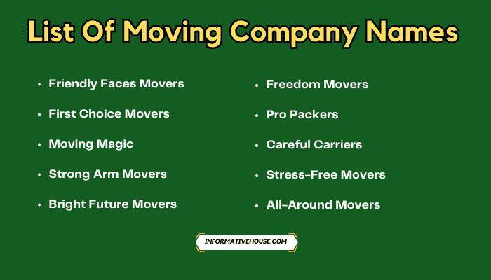 List Of Moving Company Names