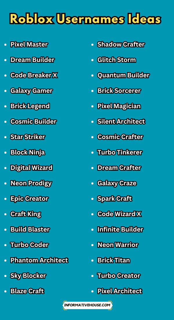 Roblox Usernames Ideas