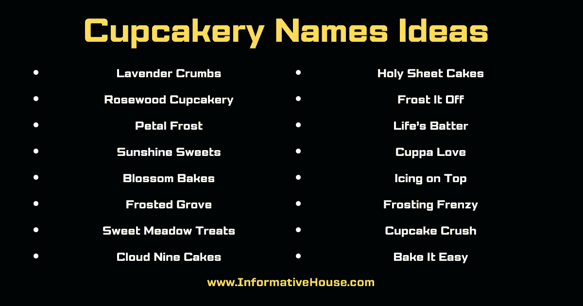 Cupcakery Names Ideas