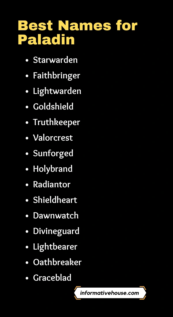 Best Name for Paladin and Powerful Paladin Names